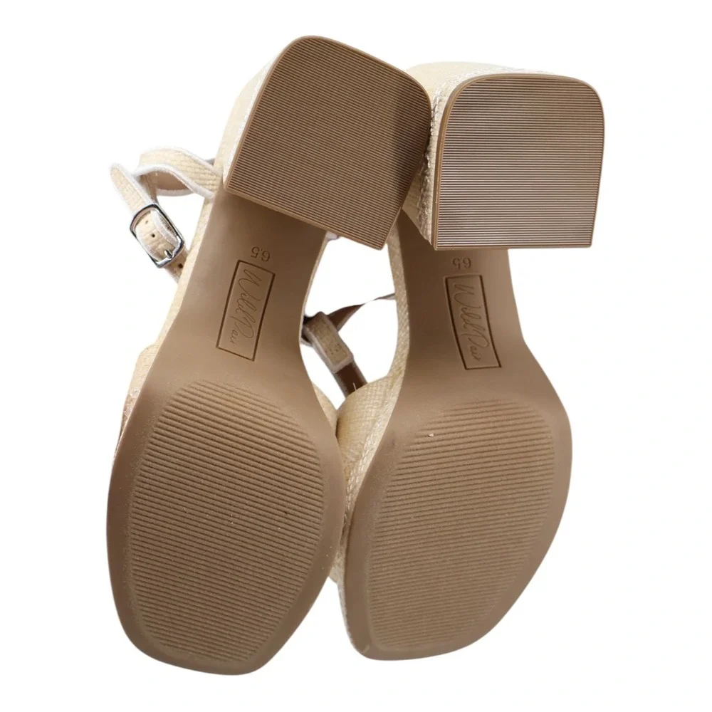 Wild Pair Harperr‎ White Linen Platform Block Heel Sandals T Strap NIB 9.5